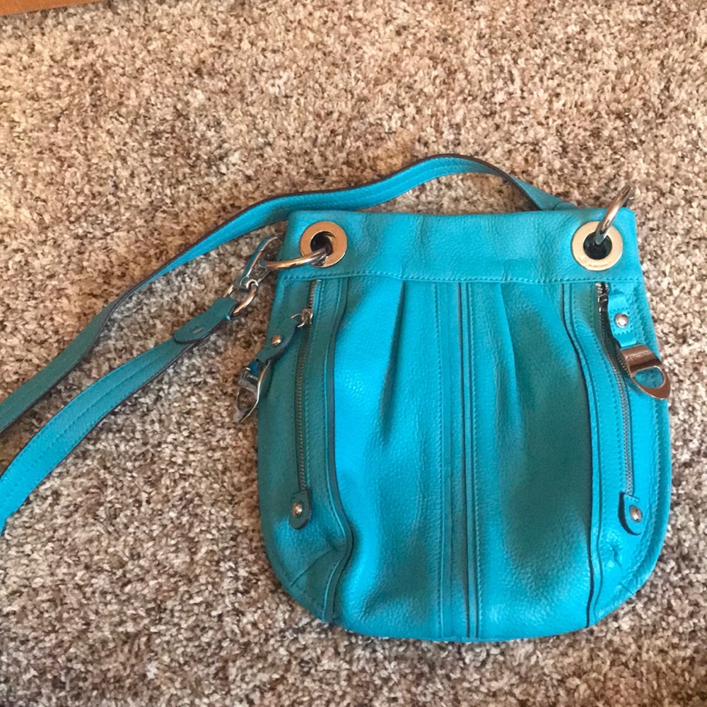 Leather B. Makowsky bright blue crossbody